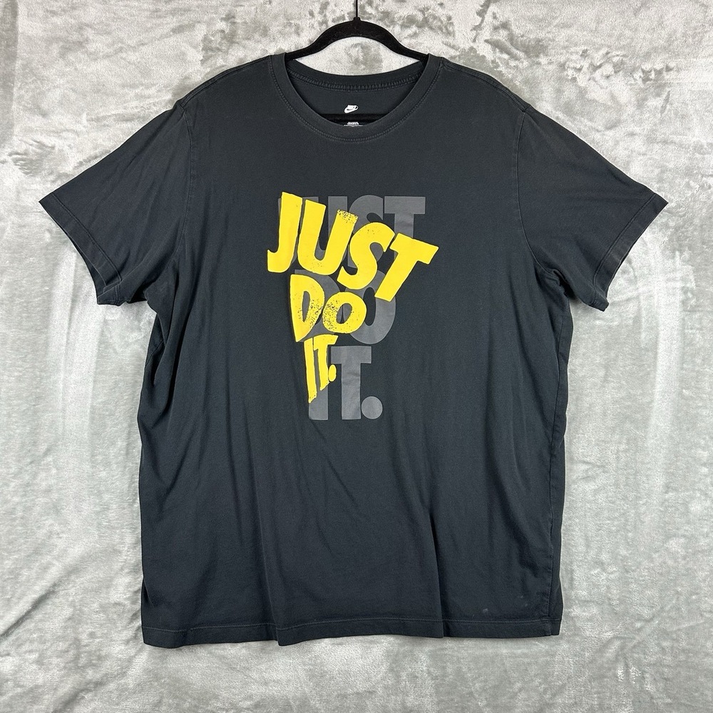 Nike T-Shirt Men's XXL Black w/ Yellow Stacked Cotton Graphic Print "JUST DO IT"